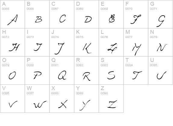 RachelsHand Regular uppercase A-Z preview