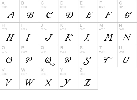 Rackham Italic uppercase A-Z preview