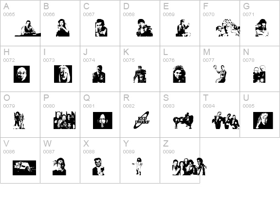 RED DWARF CHARACTERS uppercase A-Z preview
