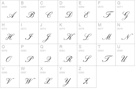 RegencyScript uppercase A-Z preview