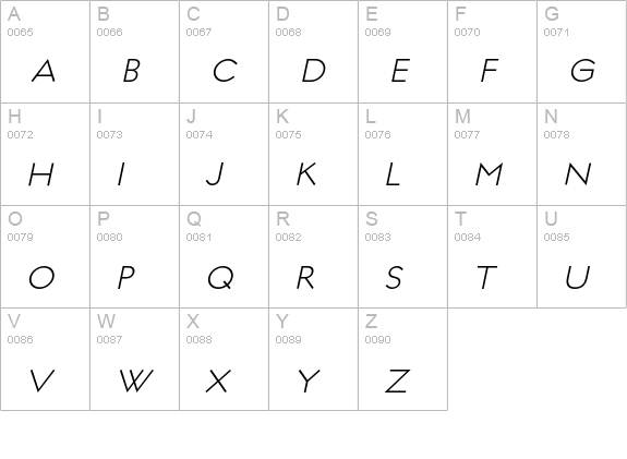 Regulator-LightItalic uppercase A-Z preview