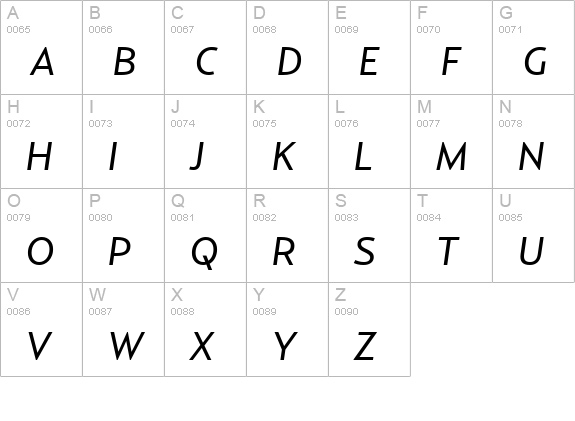 Relay-RegularItalic uppercase A-Z preview