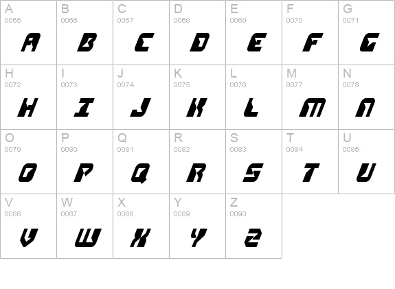 Replicant Condensed Italic uppercase A-Z preview