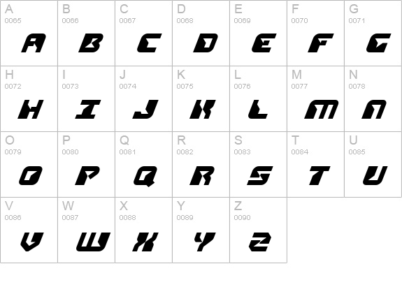Replicant Italic uppercase A-Z preview