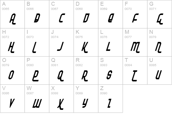 Ro'Ki'Kier Condensed Italic uppercase A-Z preview