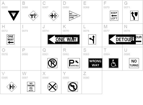 RoadSign uppercase A-Z preview
