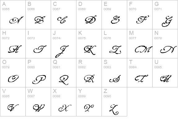 Roanoke Script uppercase A-Z preview