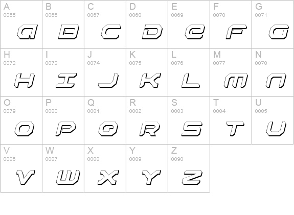 Robotaur 3D Italic uppercase A-Z preview