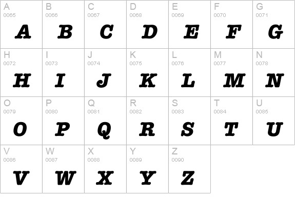 RomtypewriterBoldItalic uppercase A-Z preview