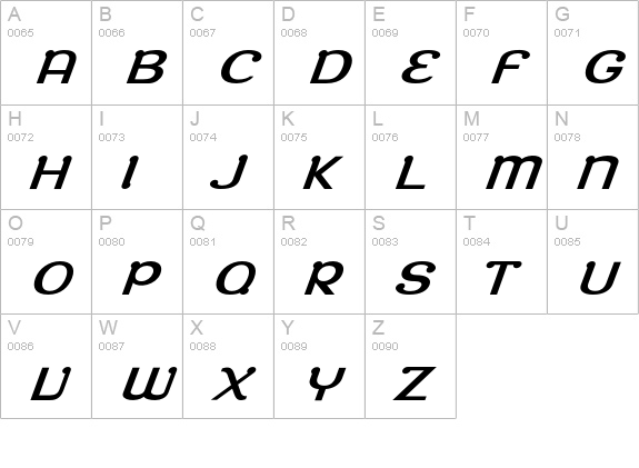 Roppongi-Oblique uppercase A-Z preview