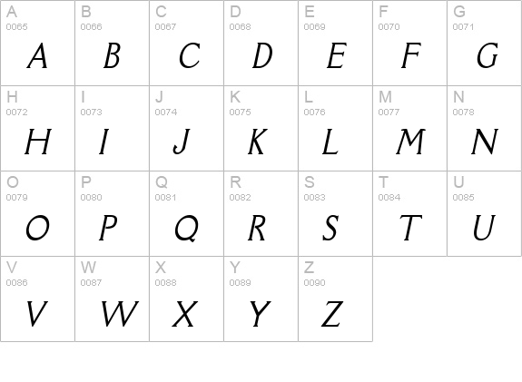 Rory Condensed Italic uppercase A-Z preview