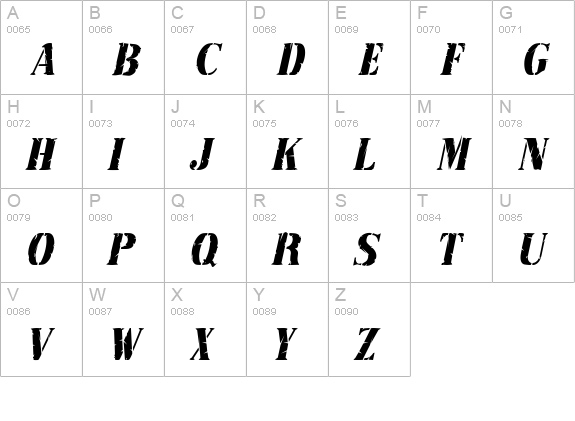 RubberStampCondensed Italic uppercase A-Z preview