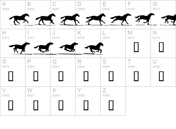 RunningHorses uppercase A-Z preview