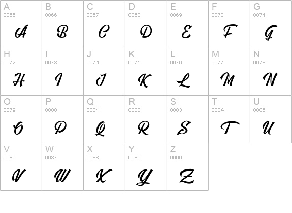 Rushland Script Baseball font uppercase A-Z preview
