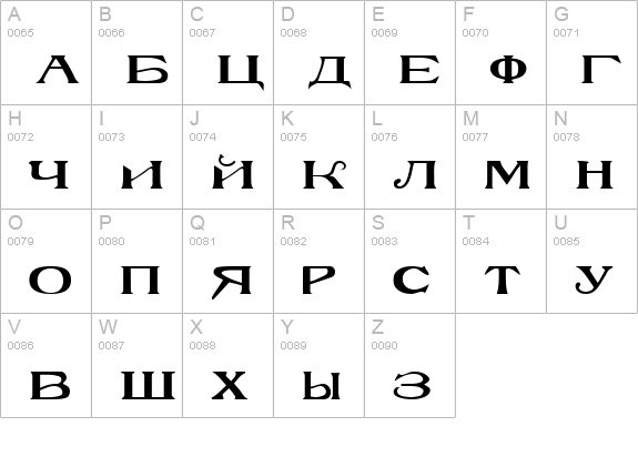 Russkij ModernDemo uppercase A-Z preview