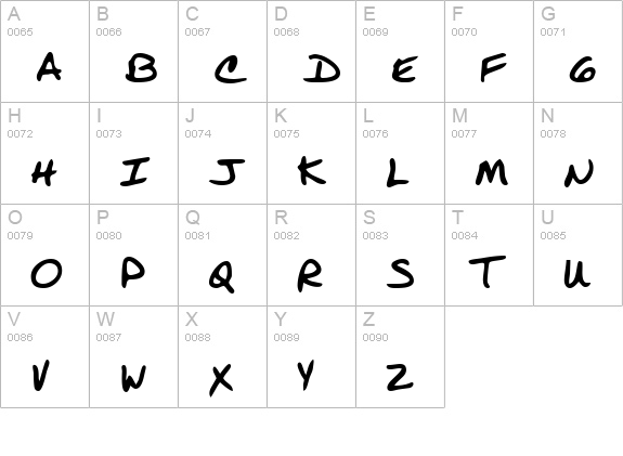 RustysHand Regular uppercase A-Z preview