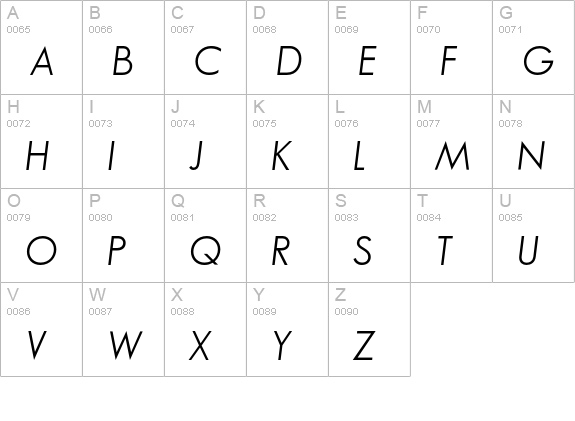 SansSerifBookFLF-Italic uppercase A-Z preview