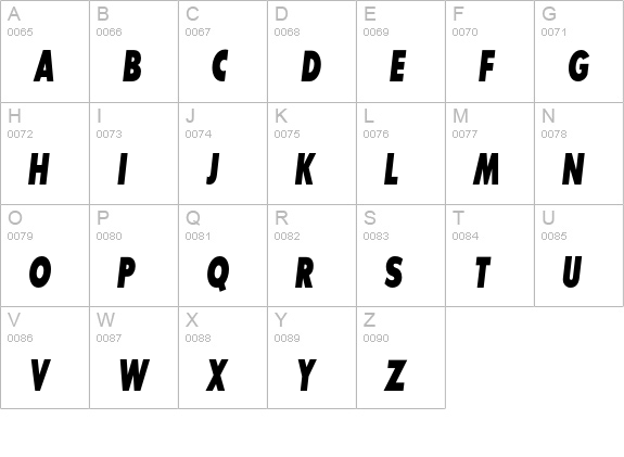 SansSerifExbFLFCond-Italic uppercase A-Z preview