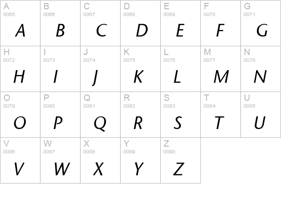 SapirSansItalic uppercase A-Z preview