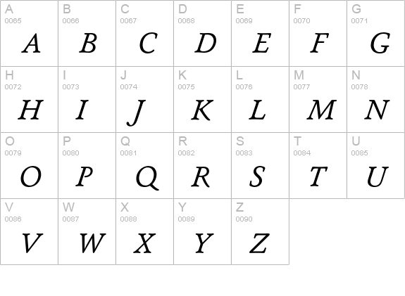 Seneca Italic uppercase A-Z preview