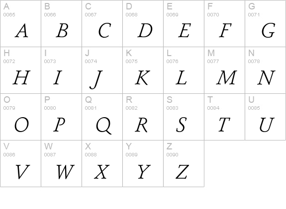Seneca Light Italic uppercase A-Z preview