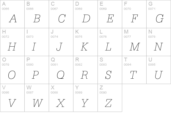 Serifa Thin Italic uppercase A-Z preview