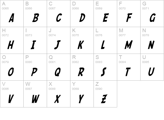 SF Comic Script Condensed uppercase A-Z preview