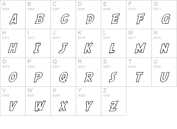 SF Comic Script Outline uppercase A-Z preview