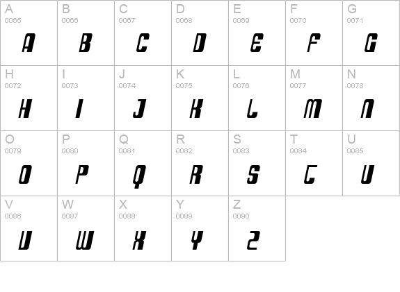 SF DecoTechno Condensed Oblique uppercase A-Z preview