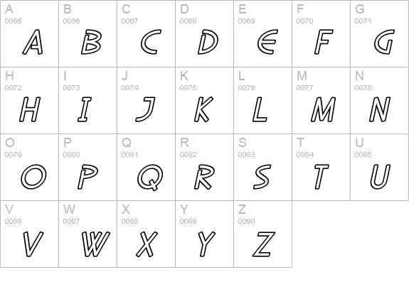 SF Diego Sans Outline Oblique uppercase A-Z preview