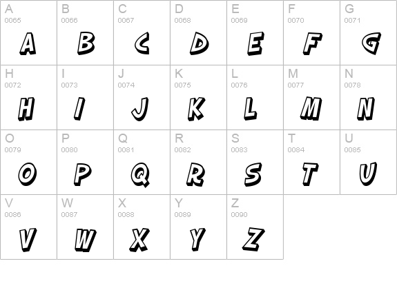 SF Slapstick Comic Shaded Oblique uppercase A-Z preview