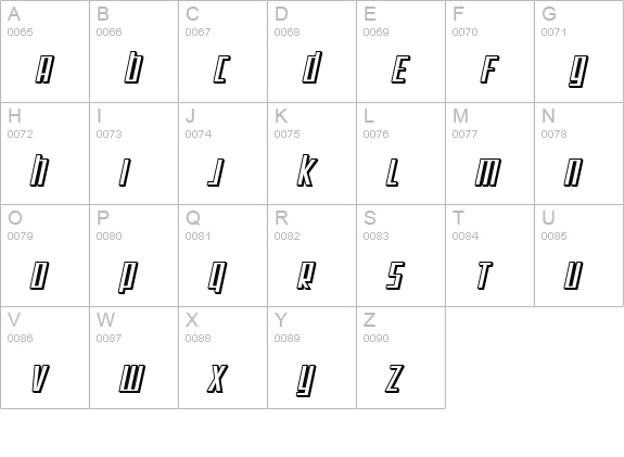 SF Square Root Shaded Oblique uppercase A-Z preview