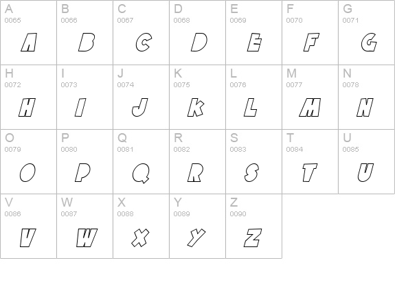 SF Tattle Tales Outline Italic uppercase A-Z preview