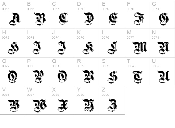 ShadowedGermanica uppercase A-Z preview