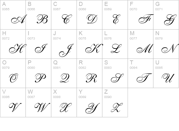 Shelley Allegro BT uppercase A-Z preview