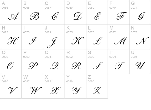 Shelley Andante BT uppercase A-Z preview