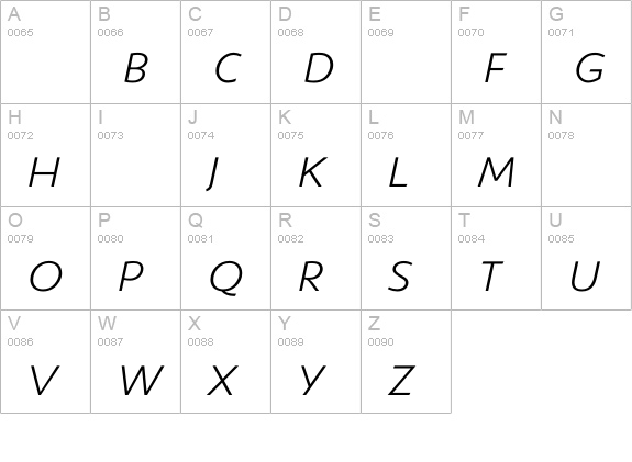 ShinnLightItalic uppercase A-Z preview