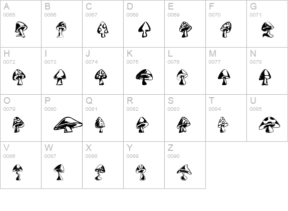 Shrooms uppercase A-Z preview