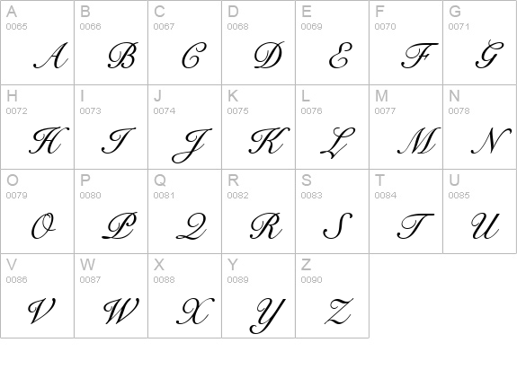 Signet Roundhand Italic uppercase A-Z preview