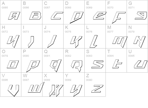 Snubfighter 3D Italic uppercase A-Z preview