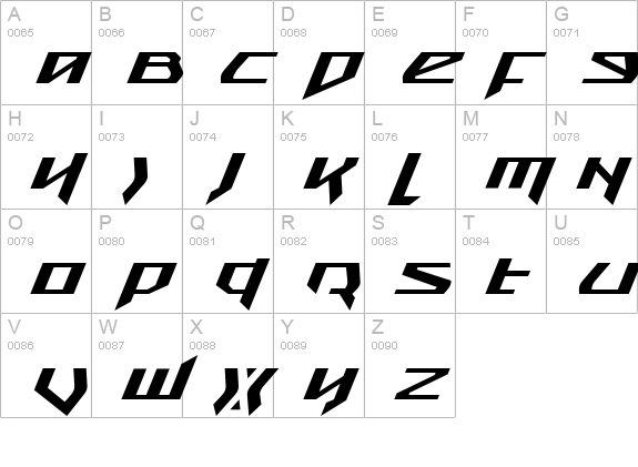 Snubfighter Expanded Italic uppercase A-Z preview