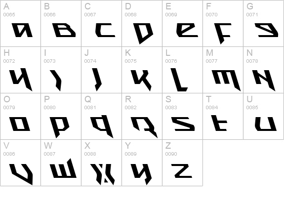Snubfighter Leftalic uppercase A-Z preview