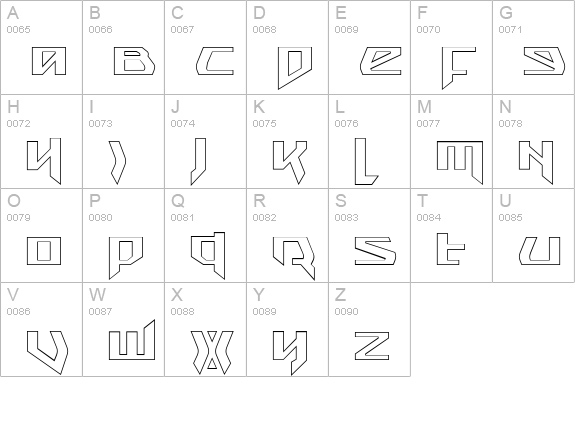 Snubfighter Outline uppercase A-Z preview
