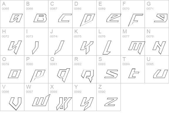 Snubfighter Outline Italic uppercase A-Z preview