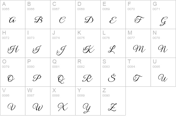 Sophia Script uppercase A-Z preview