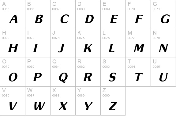 SouvenirGothic-DemiBoldItalic uppercase A-Z preview
