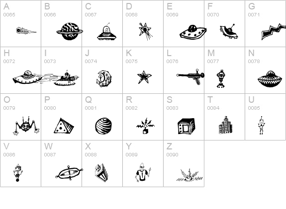 Space Woozies Extras uppercase A-Z preview