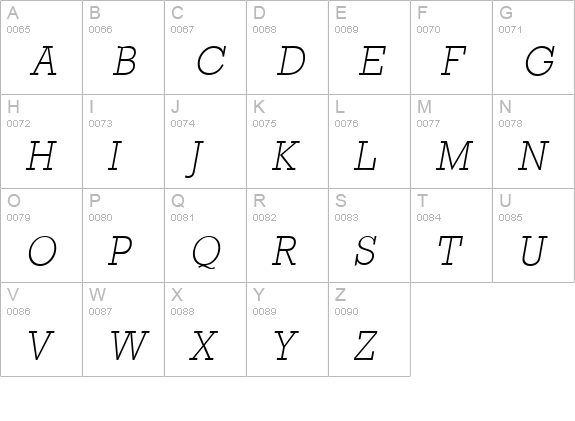 StaffordSerial-Xlight-Italic uppercase A-Z preview