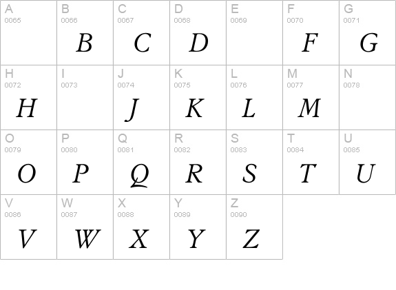 StanhopeLightItalic uppercase A-Z preview