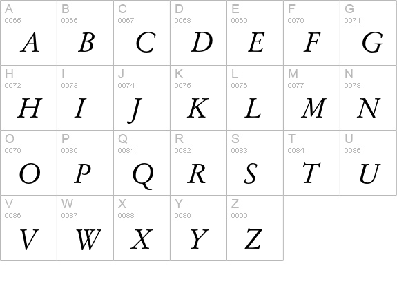 Stempel Garamond Italic Oldstyle Figures uppercase A-Z preview